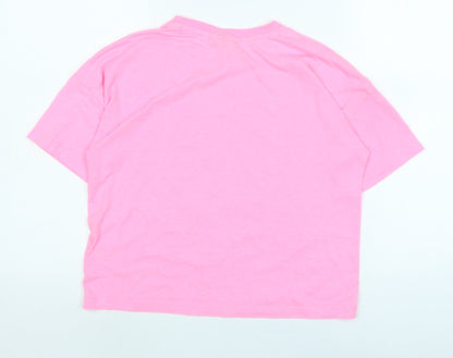 Back view of Freinds girls’ pink cotton basic t-shirt, size 11-12, years crew neck
