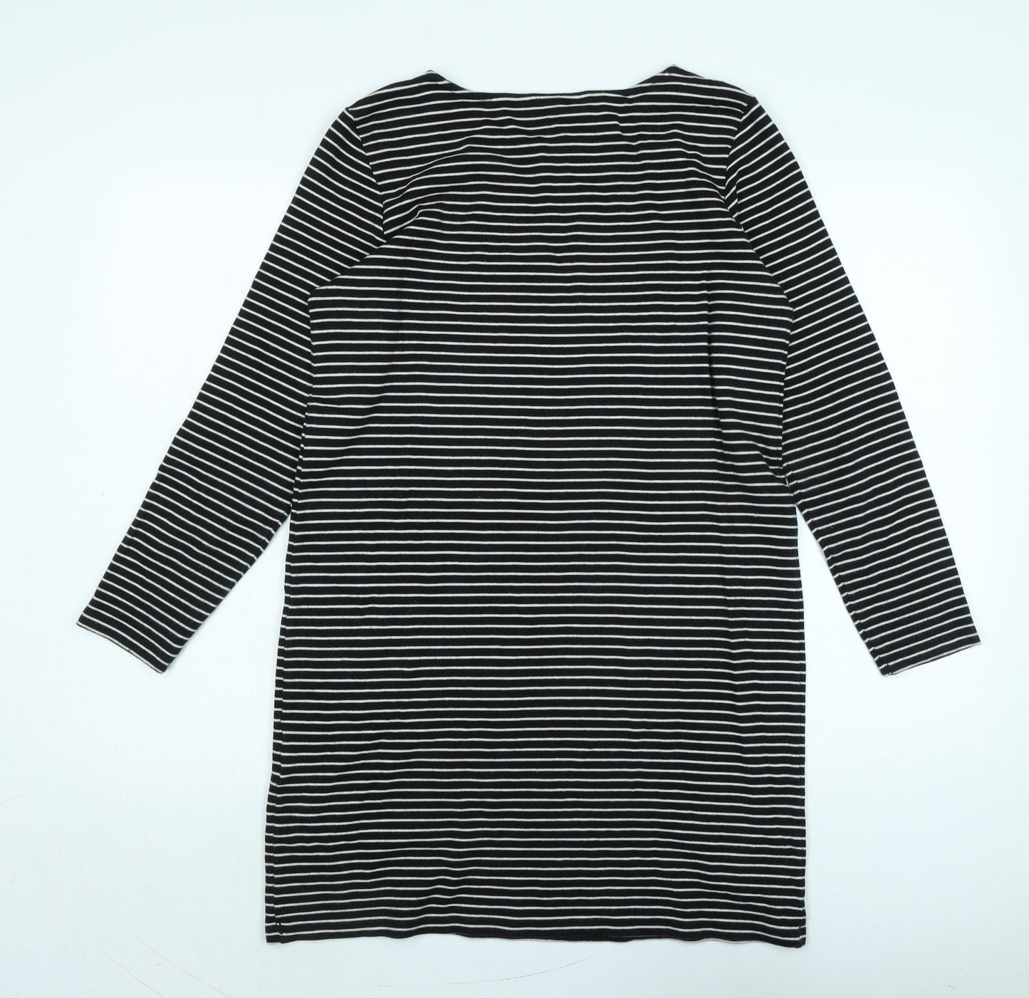People Tree Womens Black Cotton Jumper Dress Size 12 Crew Neck