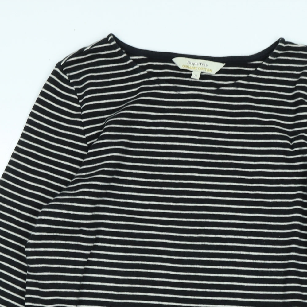 People Tree Womens Black Cotton Jumper Dress Size 12 Crew Neck