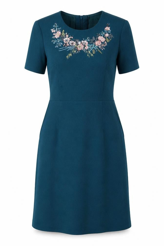 Oasis Womens Blue Polyester A-Line Size 10 Crew Neck Zip
