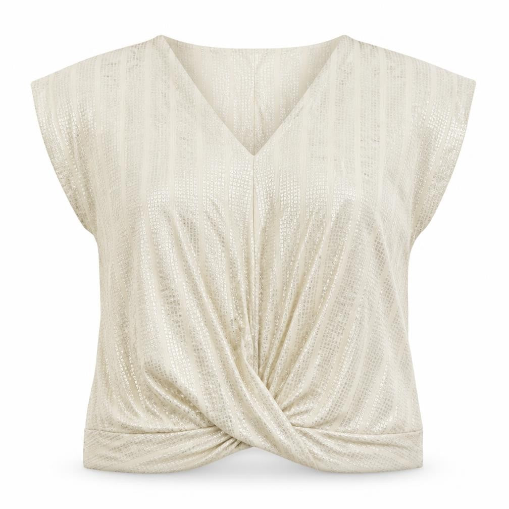 Dorothy Perkins Women Beige Sequin Wrap Blouse - Size 12