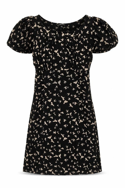 Warehouse Women's Black Puff Sleeve Shift Dress