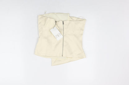 Zara Womens White Polyester Basic T-Shirt Size M Off the Shoulder