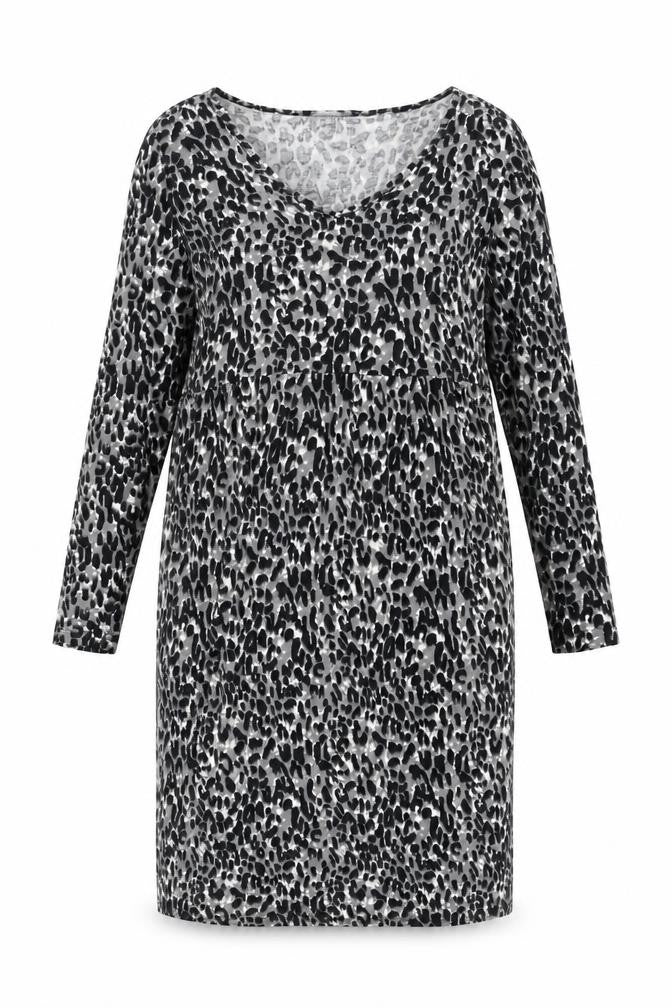 Studio Womens Grey Animal Print Viscose Shift Size 12 V-Neck Pullover - Size 12-14