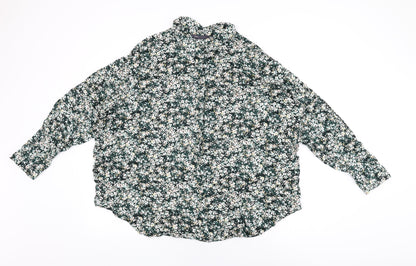 Marks & Spencer Womens Green Floral Viscose Basic Button-Up Size 24 Collared