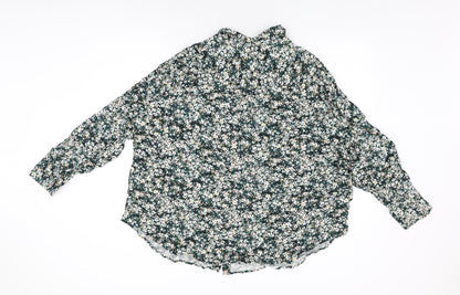 Marks & Spencer Womens Green Floral Viscose Basic Button-Up Size 24 Collared