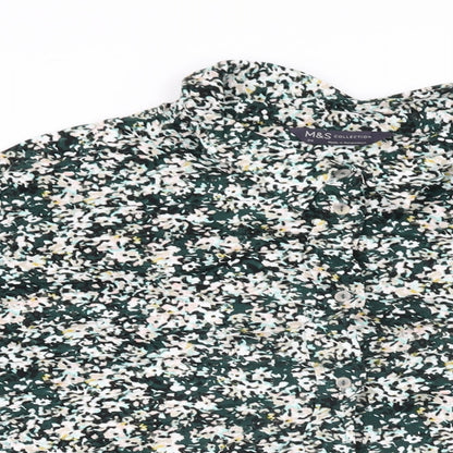Marks & Spencer Womens Green Floral Viscose Basic Button-Up Size 24 Collared