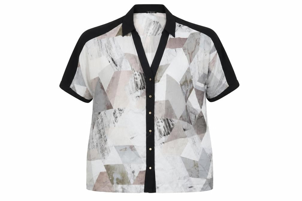 River Island Womens Grey Geometric Polyester Basic Button-Up Size 12 Collared