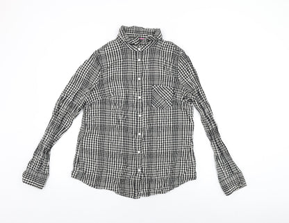 Merona Womens Black Geometric Cotton Basic Button-Up Size L Collared - Gingham