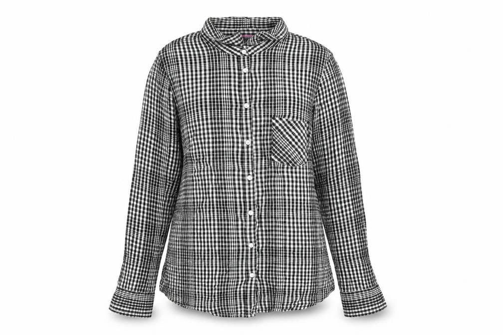 Merona Womens Black Geometric Cotton Basic Button-Up Size L Collared - Gingham