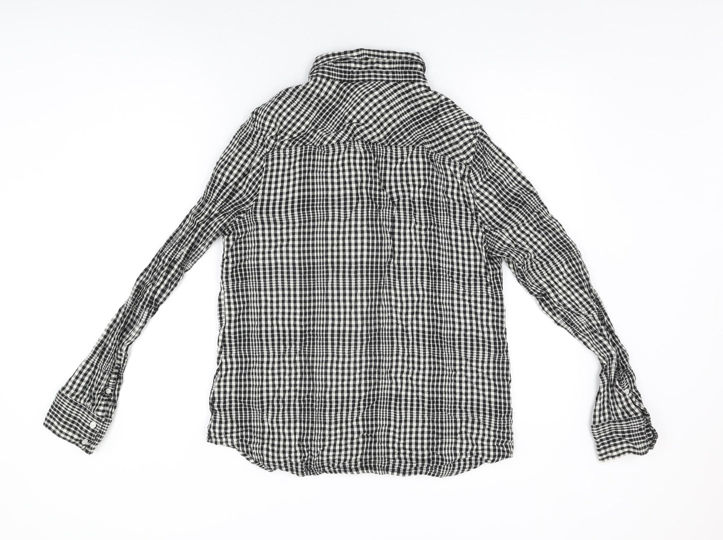 Merona Womens Black Geometric Cotton Basic Button-Up Size L Collared - Gingham