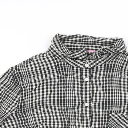 Merona Womens Black Geometric Cotton Basic Button-Up Size L Collared - Gingham