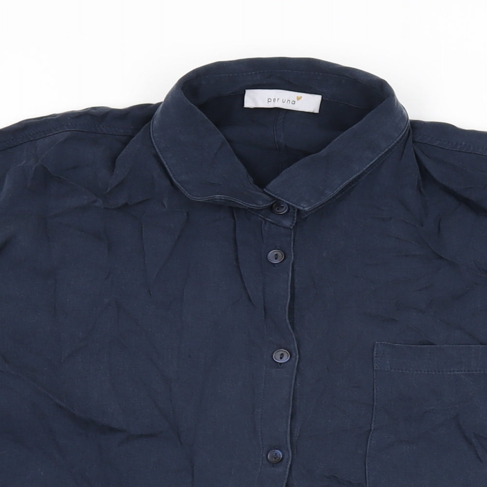 Per Una Womens Blue Lyocell Basic Button-Up Size 12 Collared