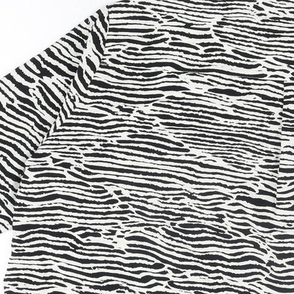 H&M Womens White Geometric Polyester Basic Button-Up Size 12 Collared