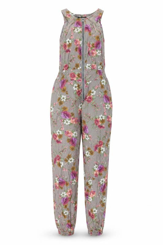 QED London Womens Grey Floral Viscose Jumpsuit One-Piece Size 12 L28 in Zip