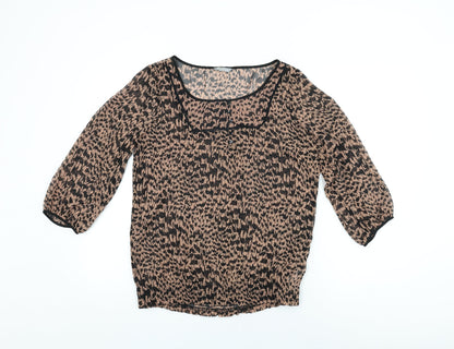 Marks & Spencer Womens Brown Geometric Polyester Basic Blouse Size 12 Round Neck