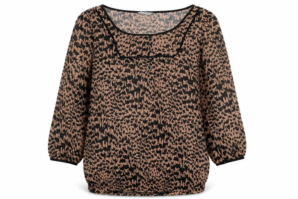 Marks & Spencer Womens Brown Geometric Polyester Basic Blouse Size 12 Round Neck