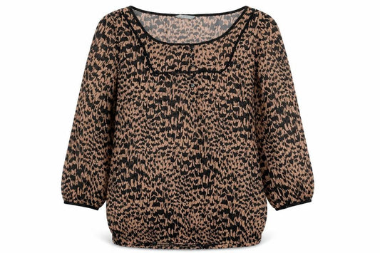 Marks and Spencer Womens Brown Geometric Polyester Basic Blouse Size 12 Round Neck