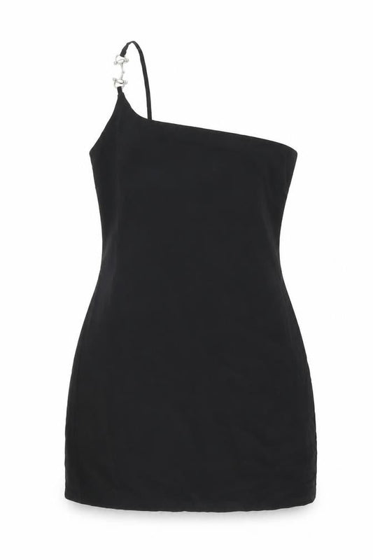 PRETTYLITTLETHING Womens Black Polyester Shift Size 12 One Shoulder Zip