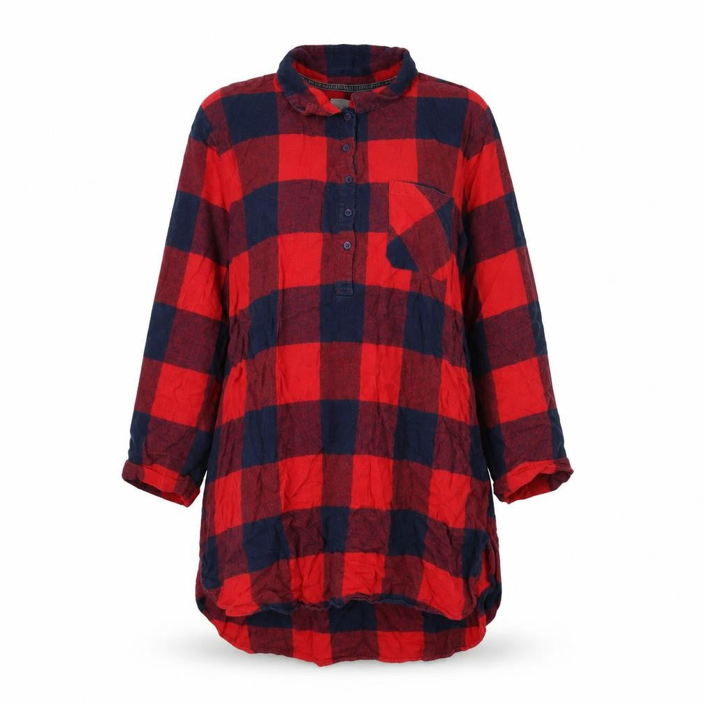 Next Womens Red Plaid Cotton Top Dress Size M Button