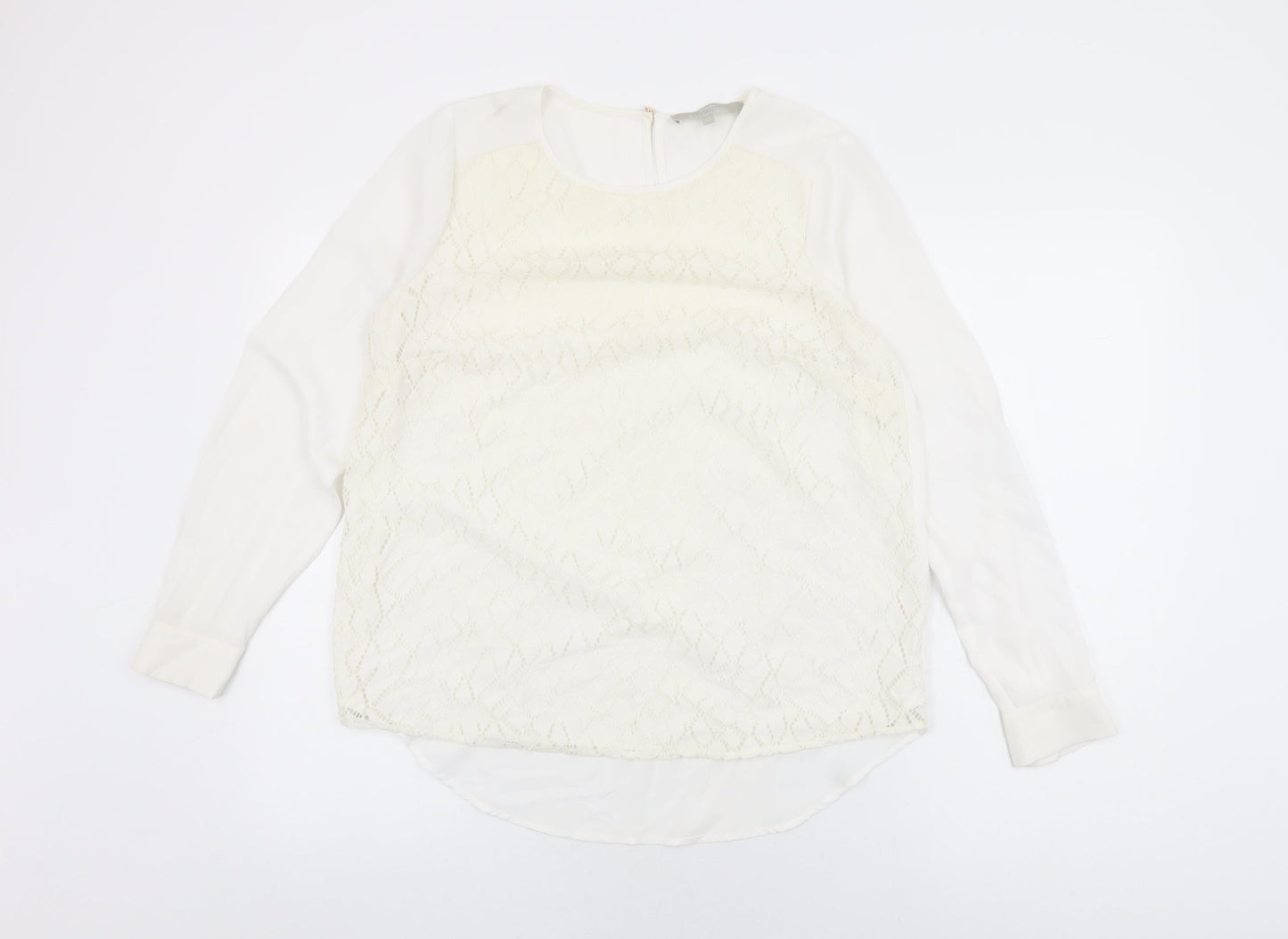 Fenn Wright Manson Womens White Geometric Polyester Basic Blouse Size 12 Round Neck
