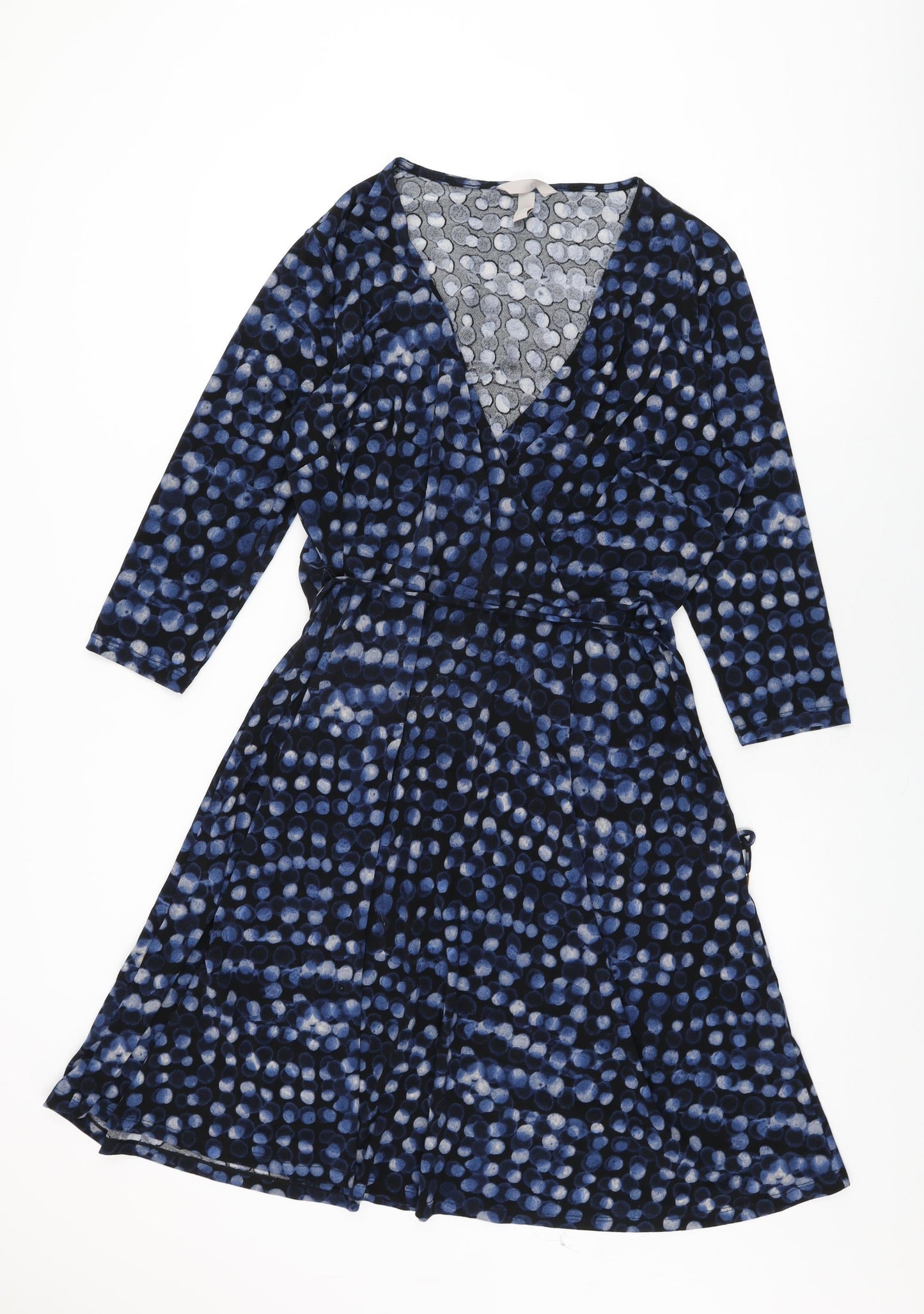 H&M Womens Black Polka Dot Polyester A-Line Size XL V-Neck Pullover