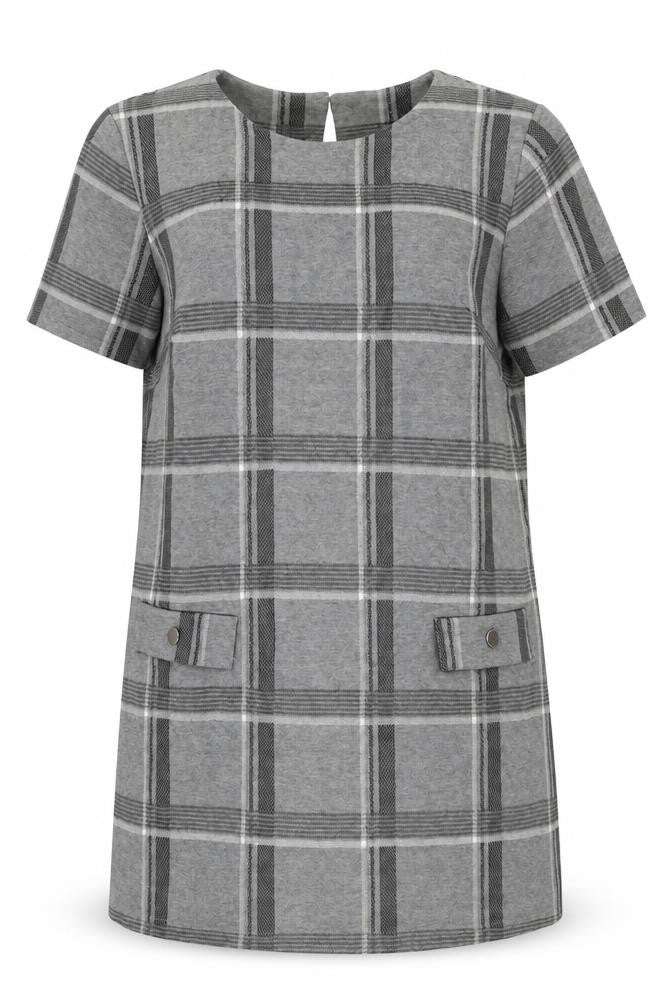 Dorothy Perkins Womens Grey Plaid Polyester Shift Size 16 Round Neck Button
