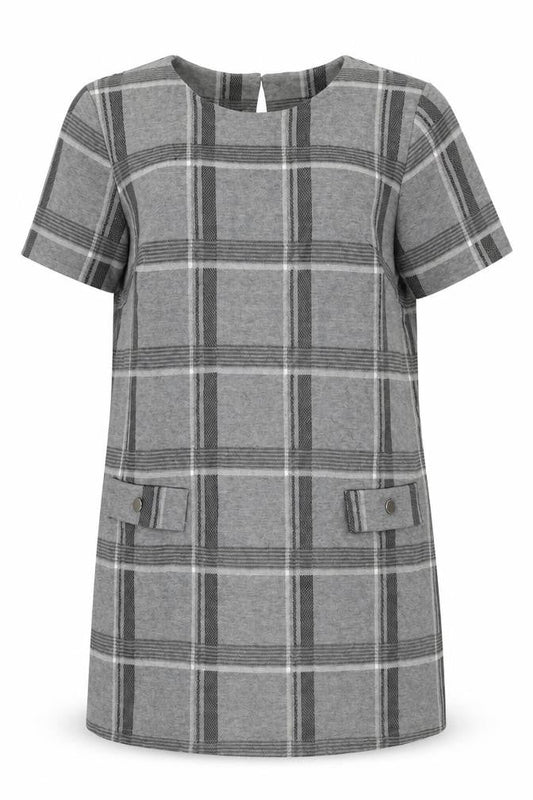 Dorothy Perkins Womens Grey Plaid Polyester Shift Size 16 Round Neck Button
