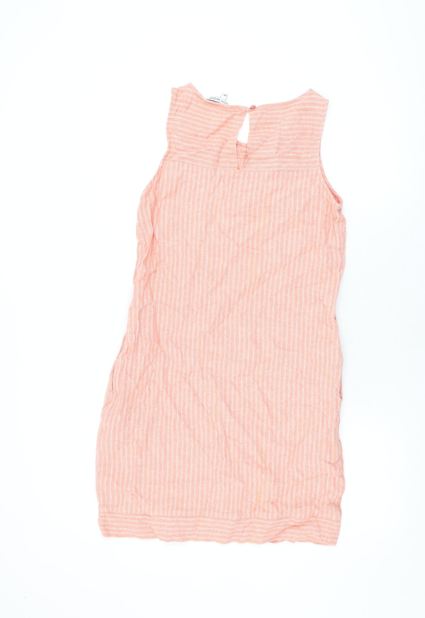 NEXT Womens Pink Striped Linen Shift Size 8 Round Neck Button