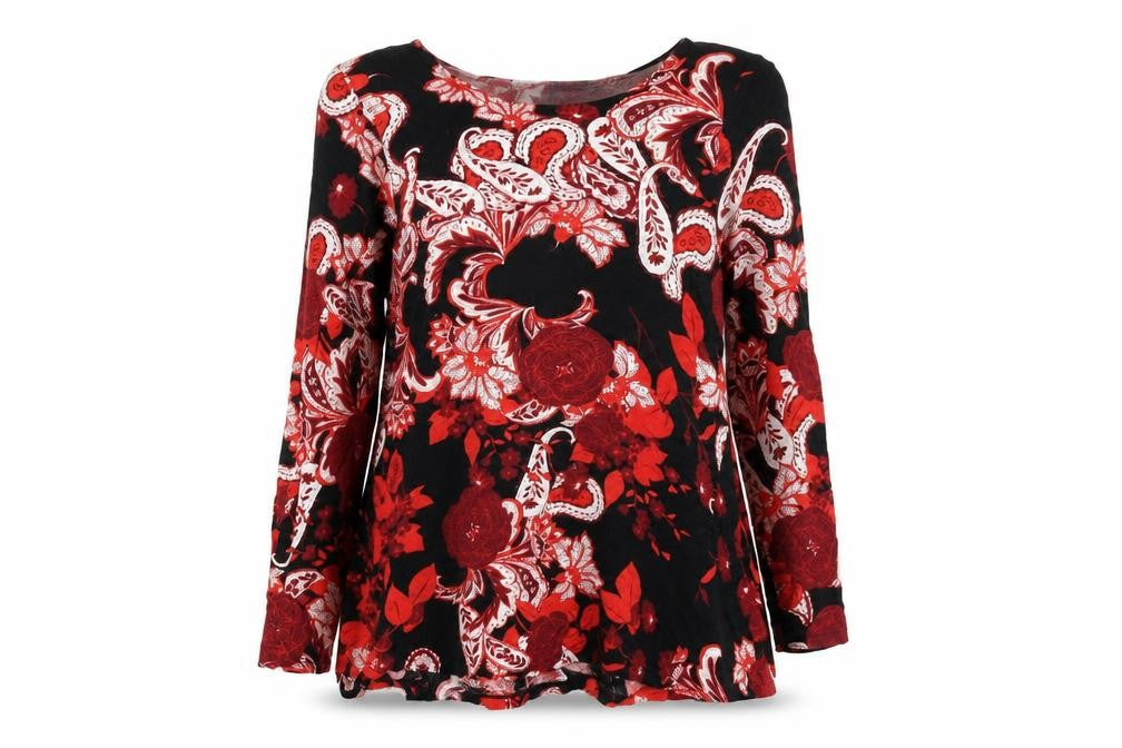 Evans Womens Black Floral Viscose Basic T-Shirt Size 14 Round Neck