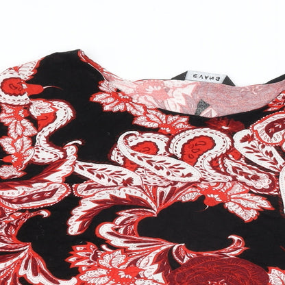 Evans Womens Black Floral Viscose Basic T-Shirt Size 14 Round Neck