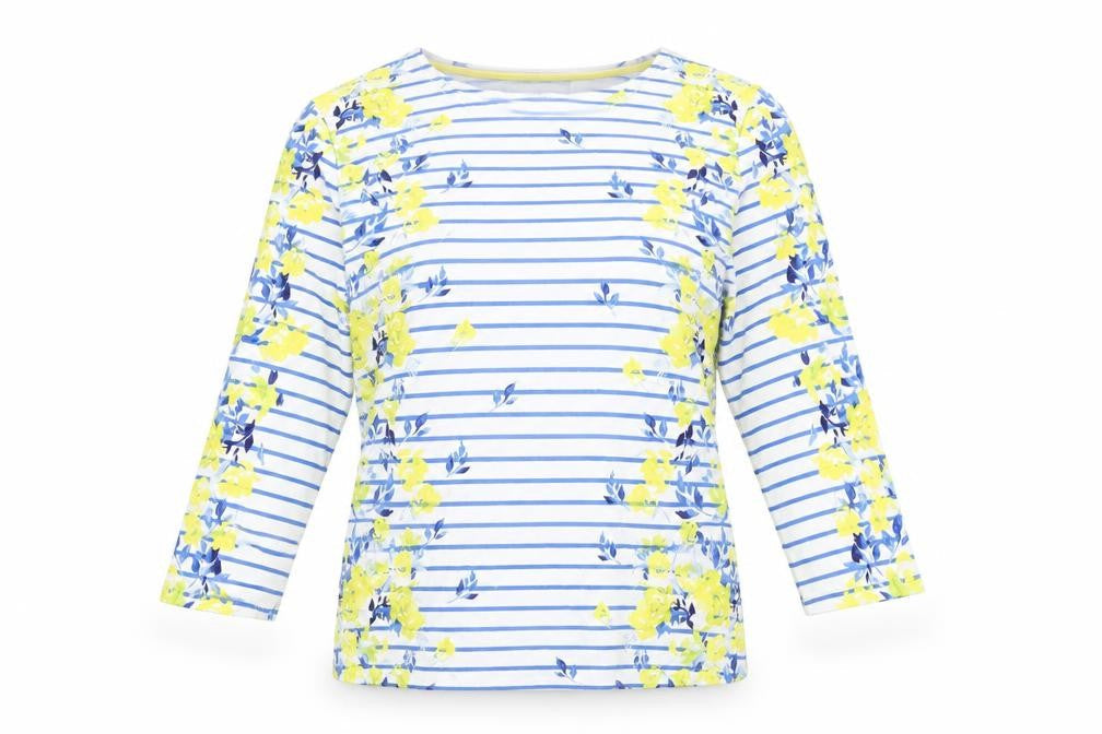 Jessica Graaf Womens White Floral Polyester Basic T-Shirt Size S Round Neck - Striped