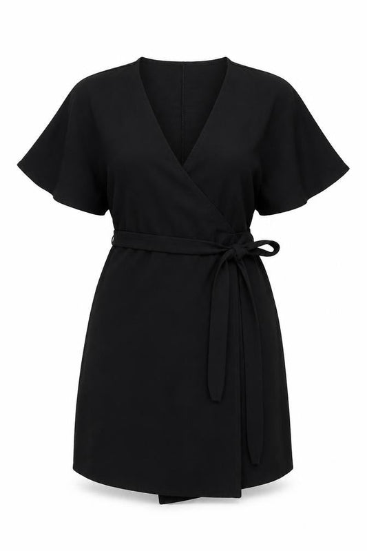 Boohoo Womens Black Polyester Wrap Dress Size 8 V-Neck Tie