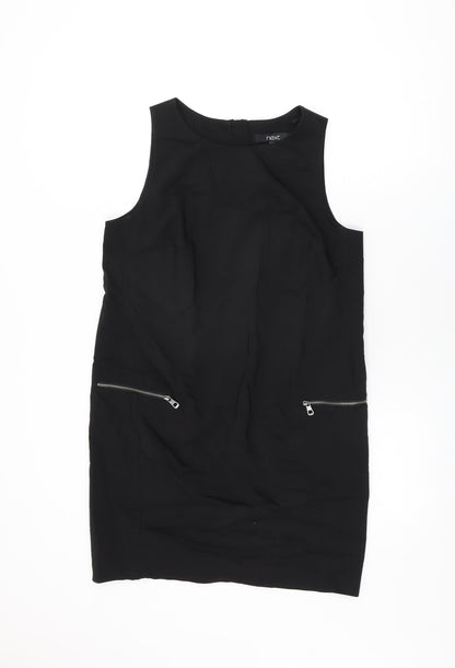 Next Womens Black Cotton Shift Size 12 Round Neck Zip