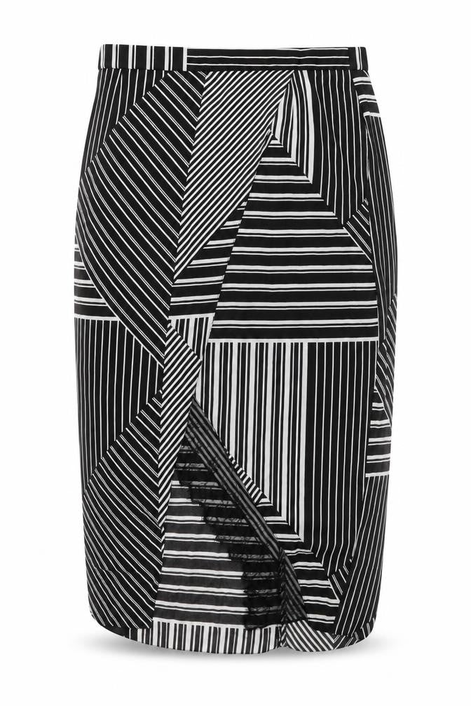 River Island Womens Black Striped Polyester Wrap Skirt Size 14 Zip - Lace Trim