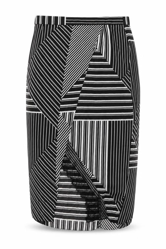 River Island Womens Black Striped Polyester Wrap Skirt Size 14 Zip - Lace Trim