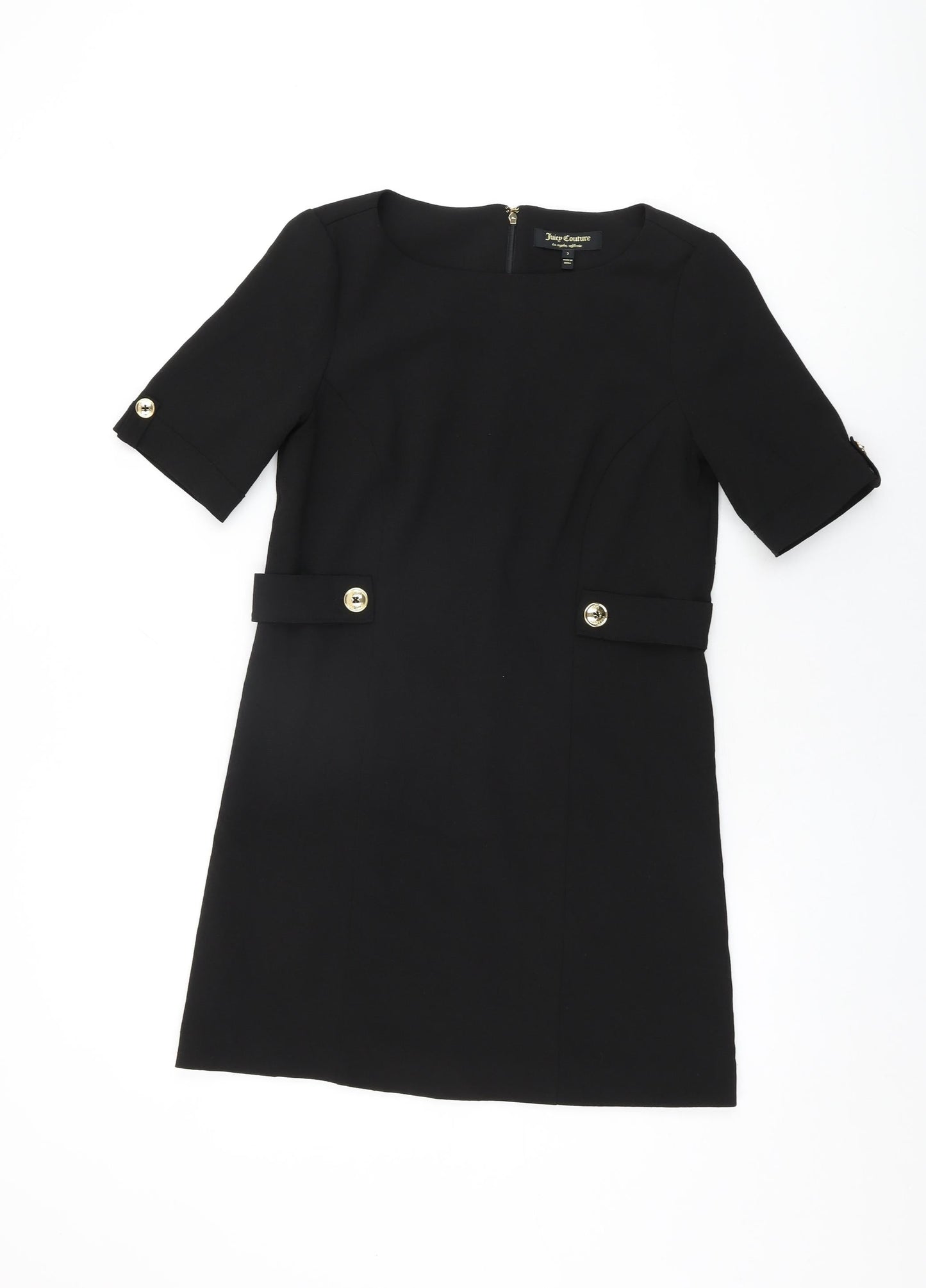 Juicy Couture Womens Black Polyester Shift Size 6 Round Neck Zip