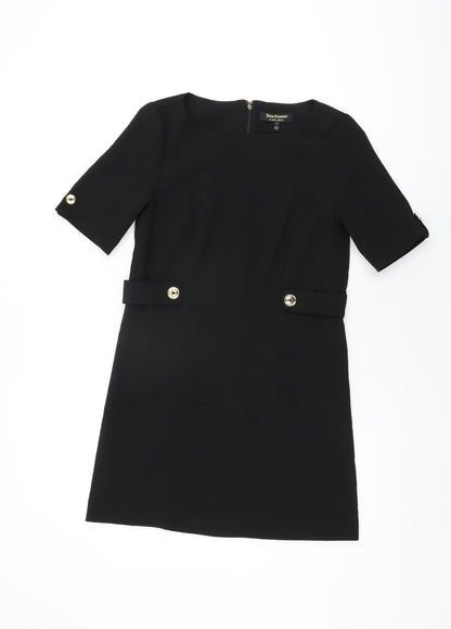 Additional front view of Juicy Couture women’s black polyester shift, size UK 6, round neck zip
