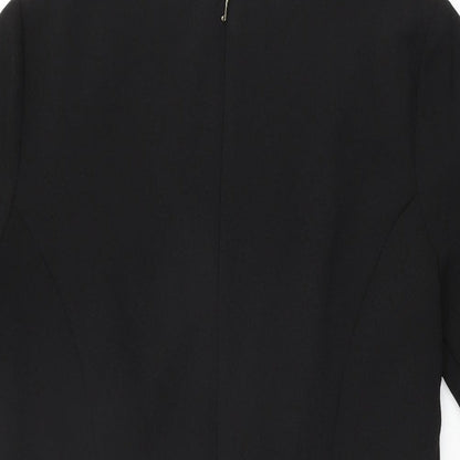 Brand and care label for Juicy Couture women’s black polyester shift, size UK 6, round neck zip