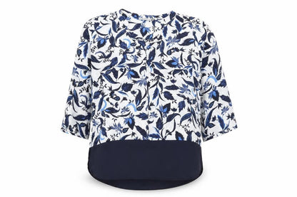 Front view of Soon women’s white floral polyester basic blouse, size UK 14, v-neck