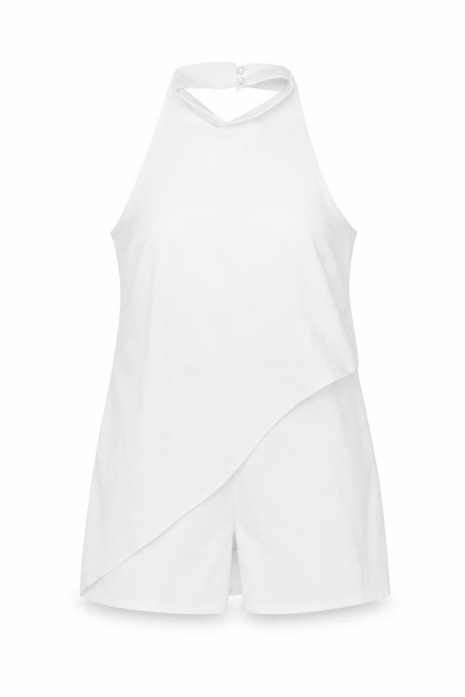 PRETTYLITTLETHING Womens White Polyester Playsuit One-Piece Size 14 L3 in Button