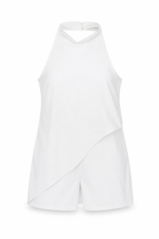 PRETTYLITTLETHING Womens White Polyester Playsuit One-Piece Size 14 L3 in Button