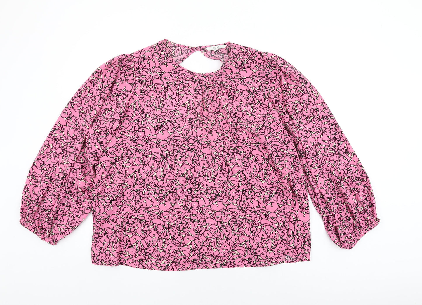 NEXT Womens Pink Geometric Polyester Basic Blouse Size L Round Neck - Balloon Sleeves