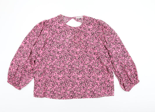 NEXT Womens Pink Geometric Polyester Basic Blouse Size L Round Neck - Balloon Sleeves