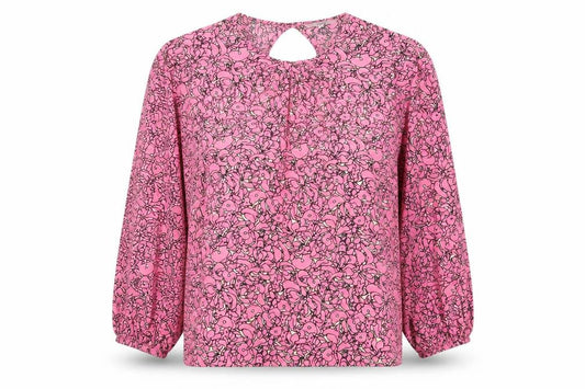 NEXT Womens Pink Geometric Polyester Basic Blouse Size L Round Neck - Balloon Sleeves