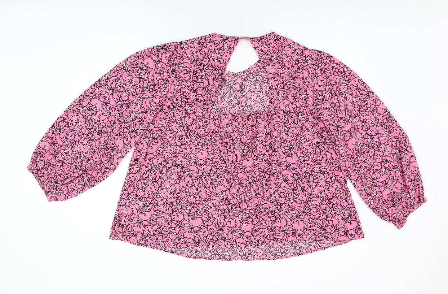 NEXT Womens Pink Geometric Polyester Basic Blouse Size L Round Neck - Balloon Sleeves
