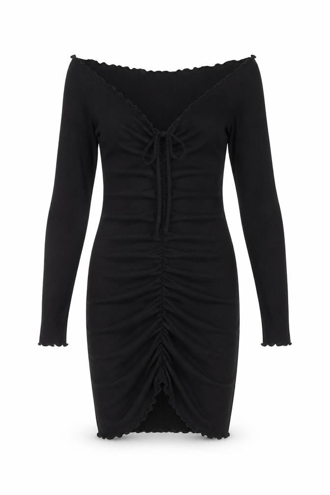 Nasty Gal Womens Black Polyester Mini Size 12 Off the Shoulder Drawstring
