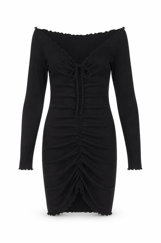 Nasty Gal Womens Black Polyester Mini Size 12 Off the Shoulder Drawstring