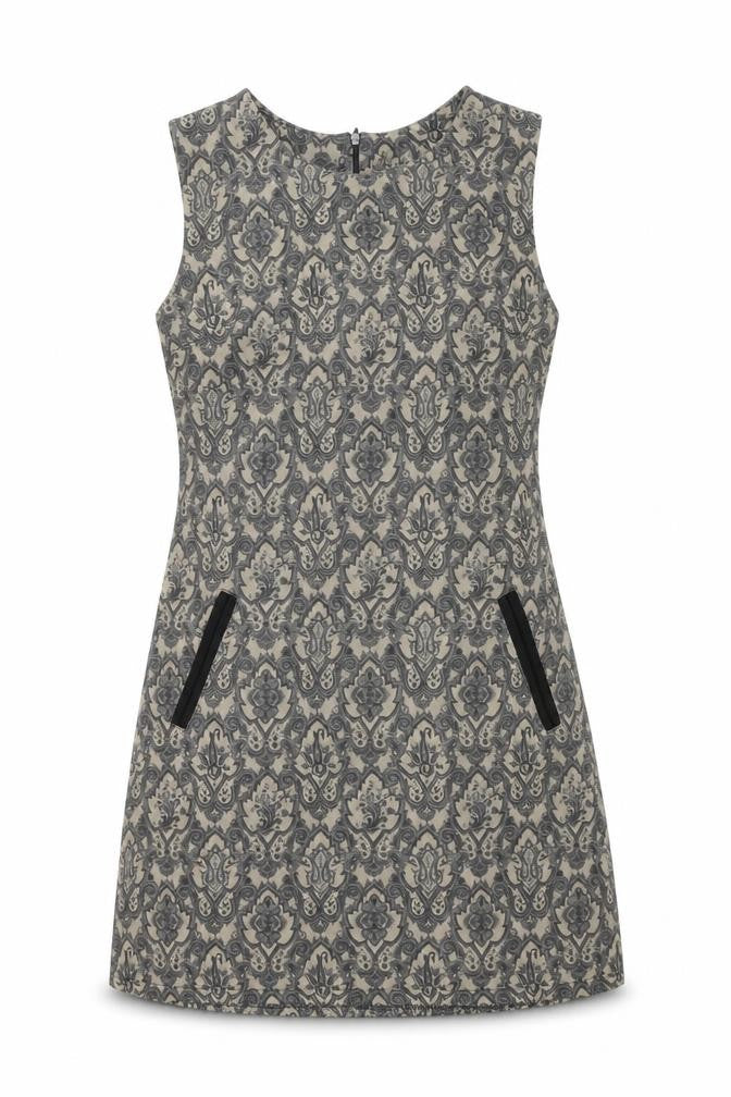 Izabel London Womens Brown Geometric Polyester Shift Size 8 Round Neck Zip