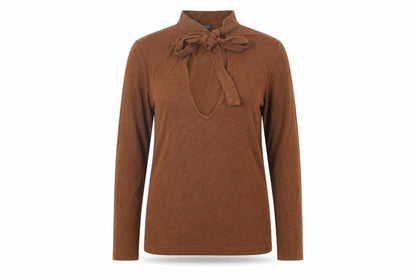 Sparkle & Fade Womens Brown Acetate Basic T-Shirt Size S Round Neck
